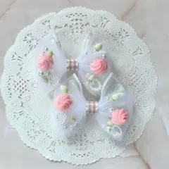 キッズヘアゴム チュールリボン 白いちご