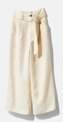 新品未開封【MEDE19F】ベルテッドツイードパンツ〈アイボリー〉 3L フェリ