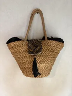 グリーンレーベルリラクシング かごバッグ 内布巾着付 ビーズ刺繍 肩掛け可能