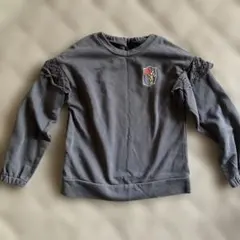 花刺繍レース袖グレー トレーナー