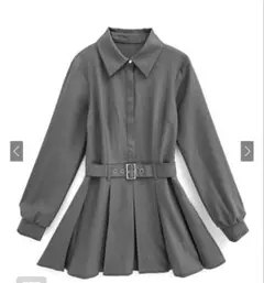 【新品未使用】GRL tu1398 ベルト付きプリーツシャツミニワンピ グレーM