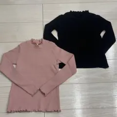 GU リブ素材 フリルネック 長袖カットソー 130サイズ 2色セット