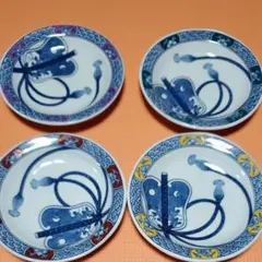有田焼 西山窯 大相撲記念品 軍配柄 染付五寸皿 4枚セット 和食器 取り皿