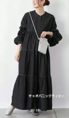 チャオパニックティピー配色ステッチデニムティアードワンピース