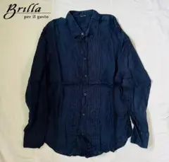 ブリッラペルイルグスト 長袖シャツ スキッパー ストライプ 麻 ブルー S Brilla per il gusto＞2025年春夏ラインナップ説明会＜SHIRTS