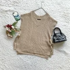 ニットベスト セーター ケーブル Vネック M レイヤード 洗える カジュアル