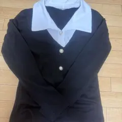 襟付き 長袖カットソー ブラック S