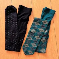 レディースドット・アーガイル柄タイツ M〜L 2足セット