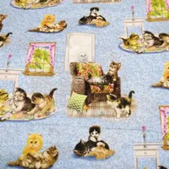 ●値下げ●くつろぐ猫ちゃん　コットン生地　ネコ 110×48　アメリカンコットン