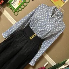 レトロ古着 Quatorze お花柄✽ヘチマ襟 長袖ブラウス ヴィンテージ 古着