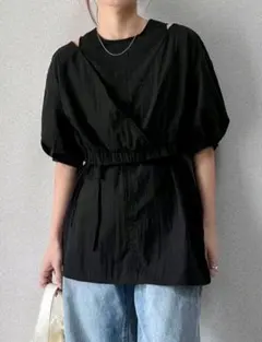 ★未使用品★　フロント&バック　オフショルダー　レイヤード　М　半袖　チュニックのサムネイル