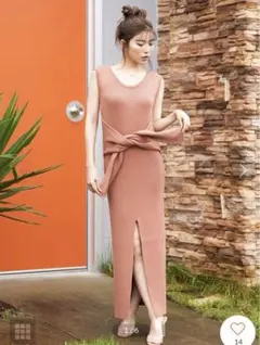 お値引き！ダーリッチ Darich ウエストマークニットワンピース （オレンジ）