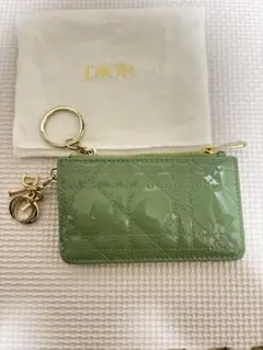 DIOR キーリングジップコインケース　ライトグリーン