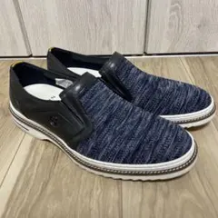 LANVIN ランバン スリッポン スニーカー　靴　ニット　レザー　ネイビー　黒