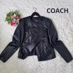 【希少】COACH ノーカラージャケット ラムレザー シングルライダース 黒