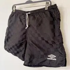 美品 90s USA製 アンブロ ブラック チェッカーフラッグ ナイロンショーツ