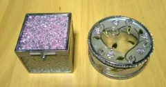 シルバー ピンク＆ハートと薔薇のデザインの 小物入れ2点 セット