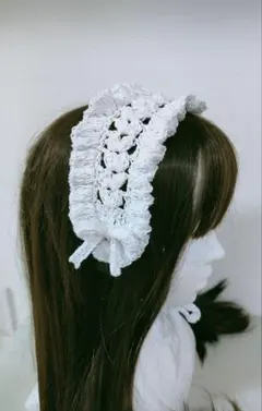 フリルヘッドドレス★白雪【シンプル】ミニリボン　森ガール　ロリータ　y2k