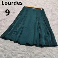 Lourdes ルルド フレアスカート 光沢 膝丈 深緑 春夏 プリーツ 9のサムネイル
