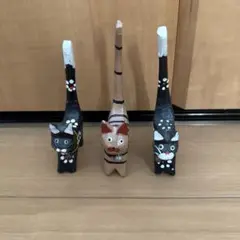 猫の木製置物 3体セット