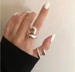 シルバー リング 2個 セット フリーサイズ ユニセックス 指輪 シンプル 韓国