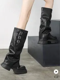 shein ブラック バックル付き ロングブーツ　38