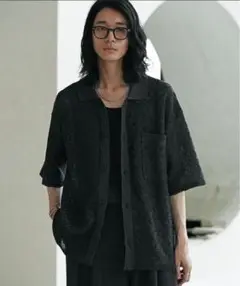 JACQUARD MESH KNIT SHIRT／S／チャコール
