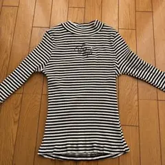 メゾピアノ　ストライプ ハイネック 長袖カットソー