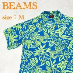 BEAMS アロハシャツ 半袖シャツ ボタニカル 総柄 ブルー グリーン Mのサムネイル