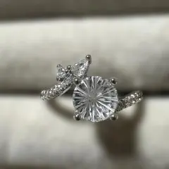 水晶 ジルコニア装飾 シルバーカラー リング