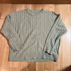 グリーン系 ケーブルニット 長袖セーター