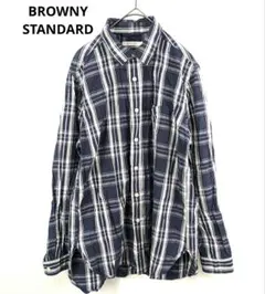 【BROWNY STANDARD】チェックシャツ　ネイビー系　М　綿100%　春