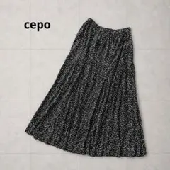 セポ ドット柄 ロングスカート フレア M モノトーン 白黒 ウエストゴムのサムネイル