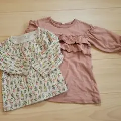 フリル付きピンク長袖Tシャツセット 80