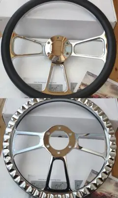 新品未使用 ハーフラップレザー ビレットステアリング 350 MOMOピッチ