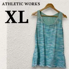 ATHLETIC WORKS【XL】 水色 ストライプ タンクトップ ヨガ 運動