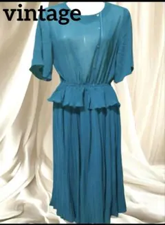 [vintage] 昭和レトロ　シフォン　フリル　プリーツワンピース