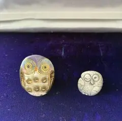 「七宝焼 フクロウ ブローチ ＆ ふくろうピンバッジ 2点セット 梟 縁起物」