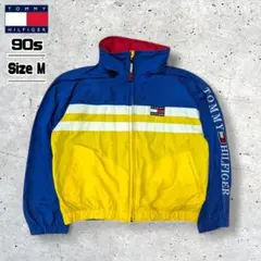 90sTOMMYHILFIGERフラッグタグナイロンジャケットマルチカラー短丈M