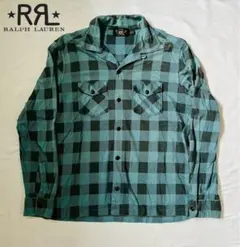 RRL ダブルアールエル チェック オープンカラー ブルー ブラック 長袖シャツ