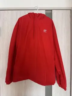 adidas フード付きナイロンジャケット レッド パーカー