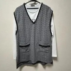 【新品未使用】 グレー系 Vネック ベスト 白　長袖　tシャツ　２点セット　3L