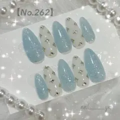 ビジューネイル 推し活 水色ネイル キラキラ 韓国ネイル オーダーネイルチップ