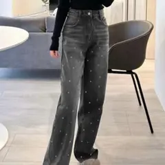 GRL ビジュ付き ストレートデニムパンツ グレーのサムネイル