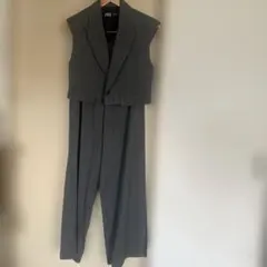 【ZARA】ピンストライプ柄 セットアップ クロップドジレ＆ワイドパンツ グレー