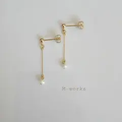 No.496　小粒淡水パール*一粒∴ピアス／イヤリング