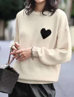 ELFRANK ニット セーター 黒いハート アイボリー