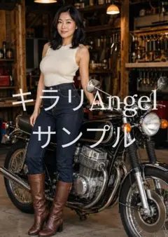 クラシックバイクと女性 ガレージ A4額縁付き KA-M-01