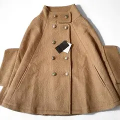 定価3万 ランゲージ ポンチョ ケープ コート ブークレ ウール キャメル