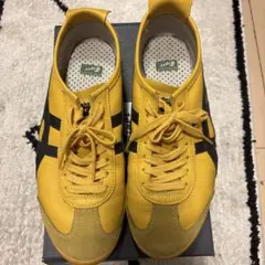 イエロー ブラック ストライプ レザースニーカー